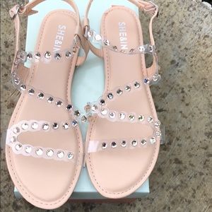 Rhinestone PVC Straps Buckled Ankle Sandals